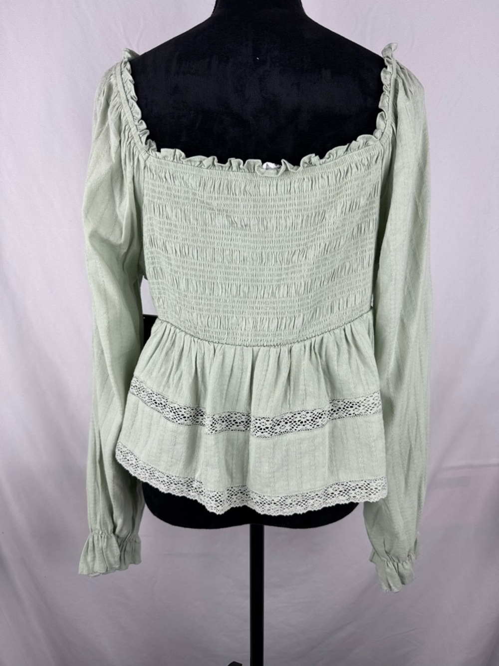 Celebrity Pink Light Sage Smocked Peplum Long Sleeve Blouse - Picture 4 of 7